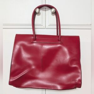 🌹 Lodis Large Red Leather Work Tote – Damaged/Needs Repair